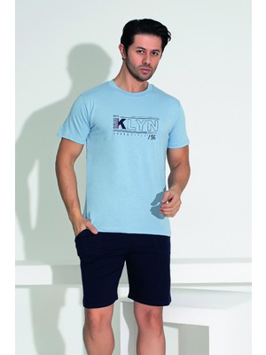 Erkek Şort Tshirt Pijama Takımı 25254 Mavi