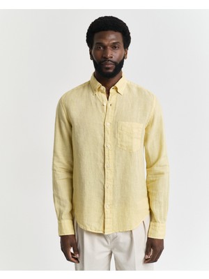 Gant Erkek Sarı Regular Fit Düğmeli Yaka Keten Gömlek 3240120.700