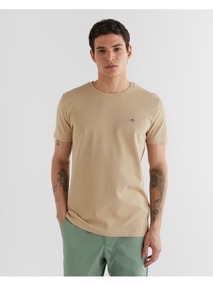 Gant Erkek Bej Slim Fit Bisiklet Yaka T-Shirt 2013033.277