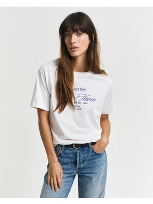 Gant Kadın Krem Relaxed Fit Bisiklet Yaka Logolu T-Shirt 4200594.113