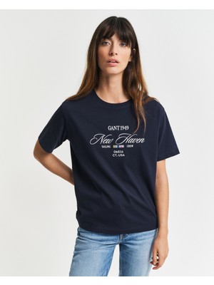 Gant Kadın Lacivert Relaxed Fit Bisiklet Yaka Logolu T-Shirt 4200594.433