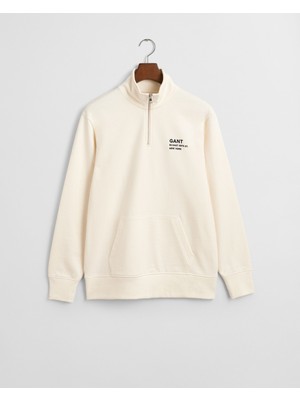 Gant Erkek Krem Regular Fit Yarım Fermuarlı Logolu Sweatshirt 2067023.130
