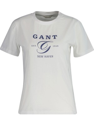 Gant Kadın Beyaz Regular Fit Bisiklet Yaka Logolu T-Shirt 4200563.110