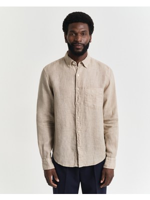 Gant Erkek Bej Regular Fit Düğmeli Yaka Keten Gömlek 3240120.277