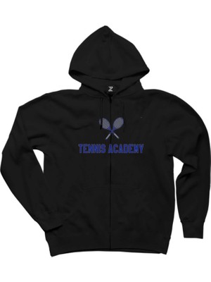 Tennis Academy Siyah Fermuarlı Kapşonlu Sweatshirt