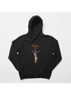 Paradise Lost Gothic Siyah Fermuarlı Kapşonlu Sweatshirt