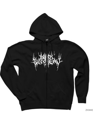 Black Witchery Siyah Fermuarlı Kapşonlu Sweatshirt