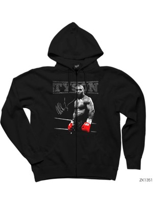 Mike Tyson Siyah Fermuarlı Kapşonlu Sweatshirt