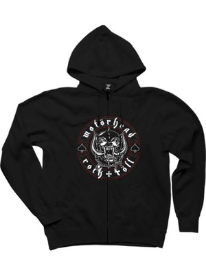 Motörhead Rock N Röll Siyah Fermuarlı Kapşonlu Sweatshirt