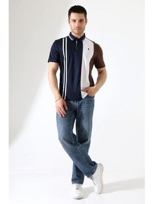 ribana Erkek Çizgili Şerit Detaylı Pamuklu Polo Yaka T-Shirt