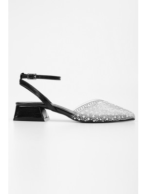 Kadın Rhea Siyah Cilt Taşlı Babet