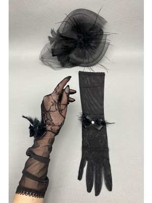 Hayalperest Boncuk Dantelli Gelin Eldiveni ve Nikah Şapkası