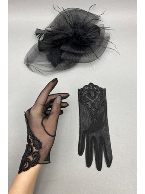 Hayalperest Boncuk Dantelli Gelin Eldiveni ve Nikah Şapkası