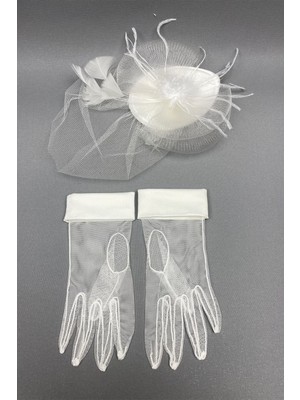 Hayalperest Boncuk Manşetli Gelin Eldiveni ve Nikah Şapkası