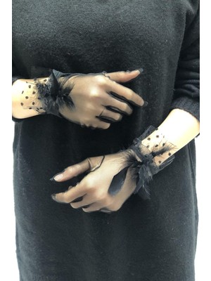 Hayalperest Boncuk Siyah Tüylü Eldiven