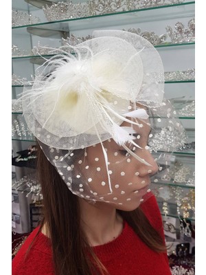Hayalperest Boncuk Krem Puantiyeli Vualet Nikah Şapkası