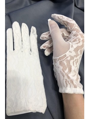 Hayalperest Boncuk Beyaz Desenli Dantelli Eldiven