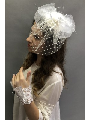 Hayalperest Boncuk Beyaz Bileklik ve Vualet Nikah Şapkası