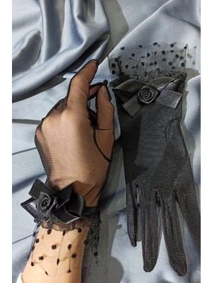 Hayalperest Boncuk Siyah Düz Puantiyeli Eldiven