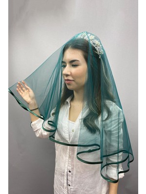 Hayalperest Boncuk Yeşil Biyeli Gelin Duvağı Yüz Örtüsü