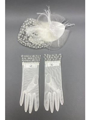 Hayalperest Boncuk Puantiyeli Nikah Şapkası ve Gelin Eldiveni