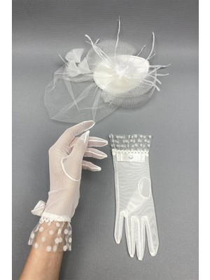 Hayalperest Boncuk Puantiyeli Gelin Eldiveni ve Nikah Şapkası