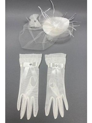 Hayalperest Boncuk Fiyonklu Gelin Eldiveni ve Nikah Şapkası