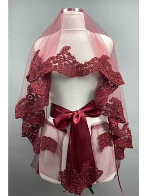 Hayalperest Boncuk Bordo Alya Gelin Kına Duvağı Yüz Örtüsü