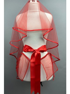 Hayalperest Boncuk Kırmızı Biyeli Gelin Duvağı Kına Yüz Örtüsü