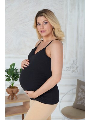 Yumuşak Dokulu MyBen Kadın Siyah Renkli Ip Askılı Hamile Atlet 012024 Konforlu Giyim Amacıyla