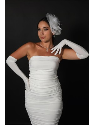 Hayalperest Boncuk Likralı Sendi Kumaş Uzun Eldiven