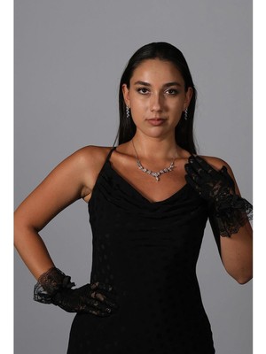 Hayalperest Boncuk Dantelli Bilek Boy Gelin Eldiveni