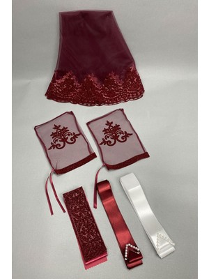 Hayalperest Boncuk Simli Şal Desen Gelin Duvağı ve Takı Kurdele Seti