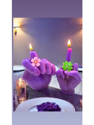 Aresmumatölyesi Mor Orta Parmak Nah Çeken El Mum Seti