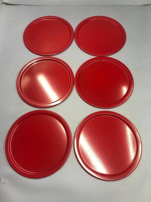 6'lı Metal Kırmızı Tek Kişilik Dekoratif Çay, Kahve ve Pasta Servisi Sunum Tepsisi 23 cm