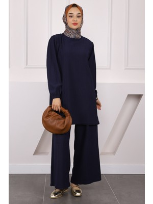 İmaj Butik Lacivert Bürümcük Tunik Pantolonlu Takım