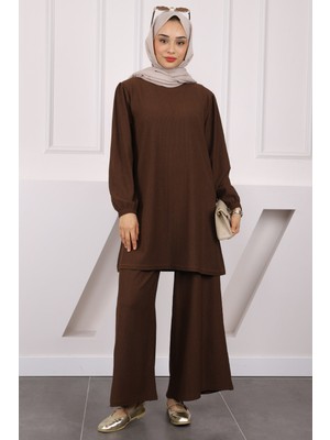 İmaj Butik Kahverengi Bürümcük Tunik Pantolonlu Takım