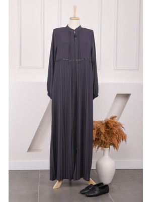 İmaj Butik Füme Kol Lastikli Piliseli Ferace