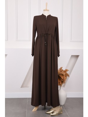 İmaj Butik Kahverengi Büzgülü Kol Lastikli Ferace