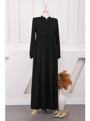 İmaj Butik Siyah Büzgülü Kol Lastikli Ferace