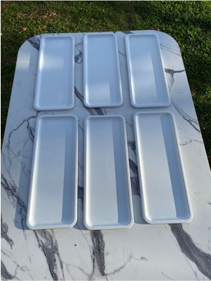 6'lı Baton Beyaz Metal Tek Kişilik Dekoratif Mum, Çay, Kahve ve Pasta Servisi Sunum Tepsisi