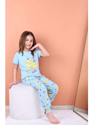 Kız Çocuk Limon Desenli %100 Pamuk Pijama Takımı