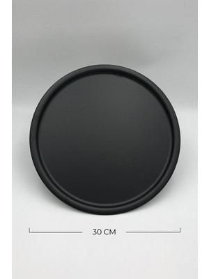 30 cm Metal Siyah Dekoratif Tepsi, Çay, Kahve ve Pasta Servisi Sunum Tepsisi