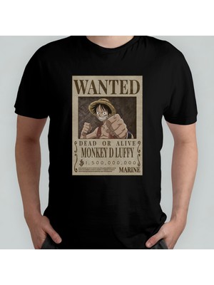 Pixxa One Piece Wanted Luffy Unisex %100 Pamuklu Bisiklet Yaka T-Shirt Model 1