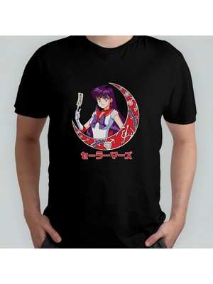 Pixxa Sailor Moon Sailor Mars Rei Hino Unisex %100 Pamuklu Bisiklet Yaka T-Shirt