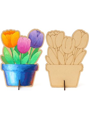 Bir Lazer Sevimli Laleler Saksıda Boyama Aktivite Sanat Okul Öncesi Anaokulu Kreş Etkinlik 13X10 cm