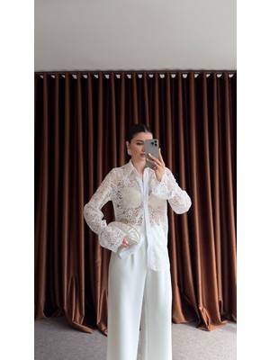 Dantelli Beyaz Gömlek