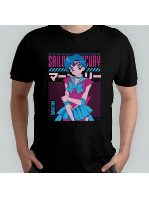 Pixxa Sailor Moon Sailor Mercury Ami Mizuno Unisex %100 Pamuklu Bisiklet Yaka T-Shirt Model 2