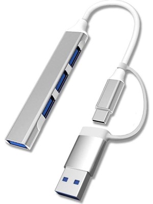 Store 4 Port'lu Bağlantı Istasyonu Ultra Ince USB Bölücü Type-C Tipi Çoklu Arayüz Adaptörü Multi USB Çoklayıcı