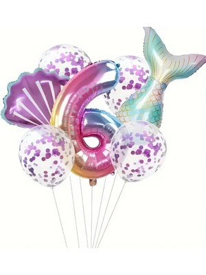 Deniz Kızı Kuyruğu Mor Konfetili 6 Yaş Folyo Balon Set
